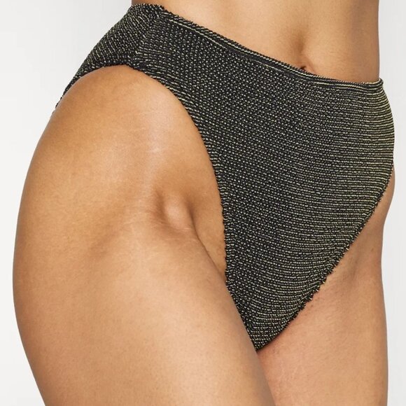 Good American Always Fits Metallic Cheeky Bikini Bottom | Black/Gold | Size 5/6 - Picture 3 of 4